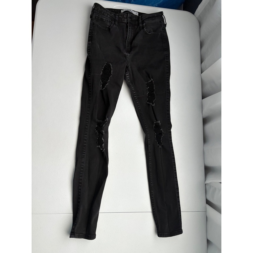 Hollister California Curvy High Rise Super Skinny Black Jeans W27 L28 Ripped